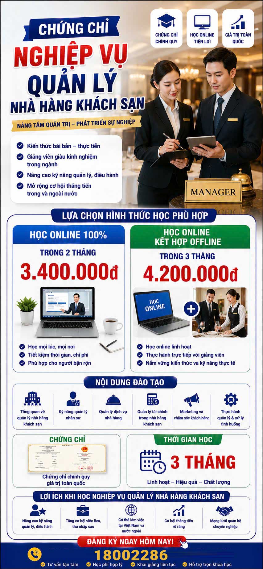 Khóa học chứng chỉ nghiệp vụ Quản trị khách sạn – nhà hàng