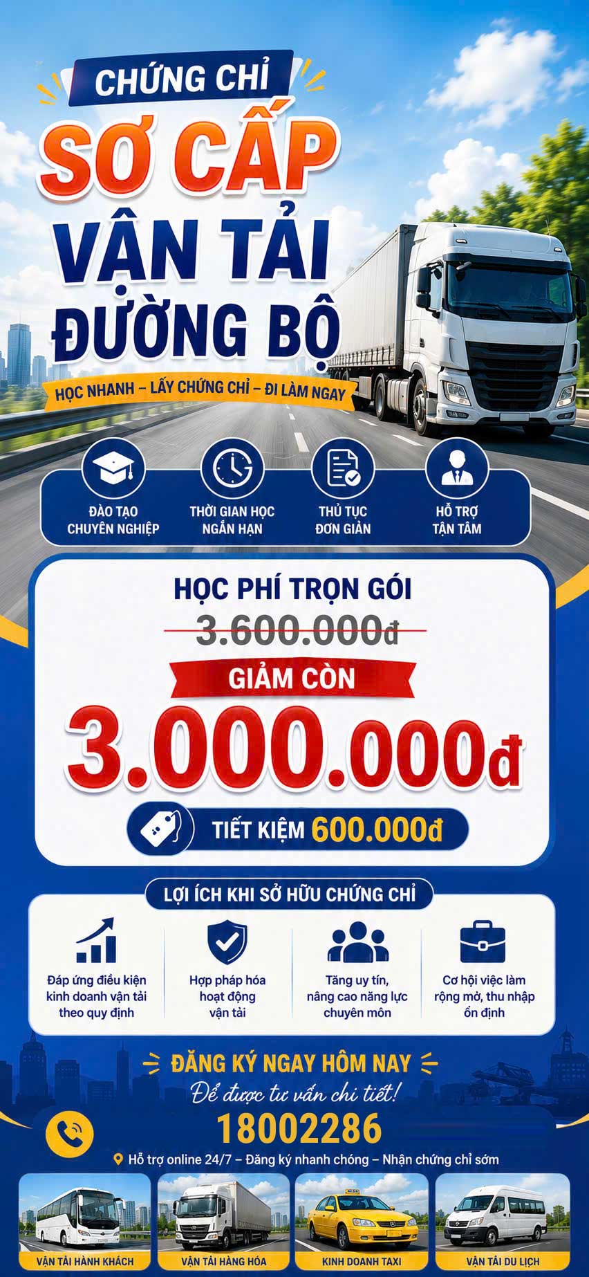 Chứng chỉ vận tải đường bộ, sơ cấp khai thác vận tải đường bộ