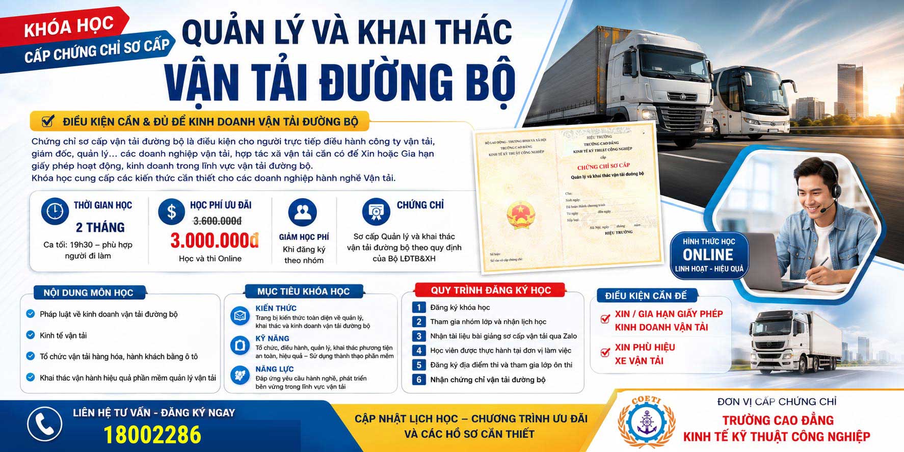 Chứng chỉ vận tải đường bộ, sơ cấp khai thác vận tải đường bộ